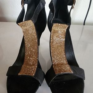 Black and gold heels
